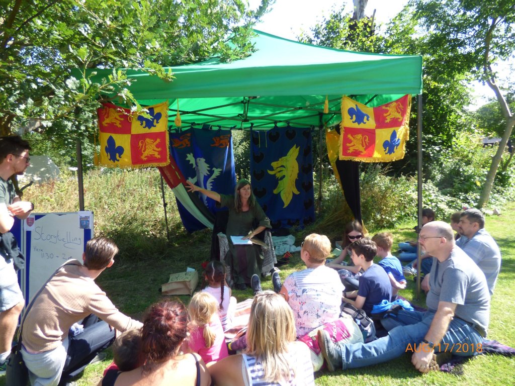 Diane Woodrow, author of The Little Yellow Boat and Abergele writing workshop facilitator story telling at Gwrych Castle August 2018